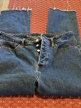Old Navy Button-Fly Straight Jeans in Dark Blue Denim